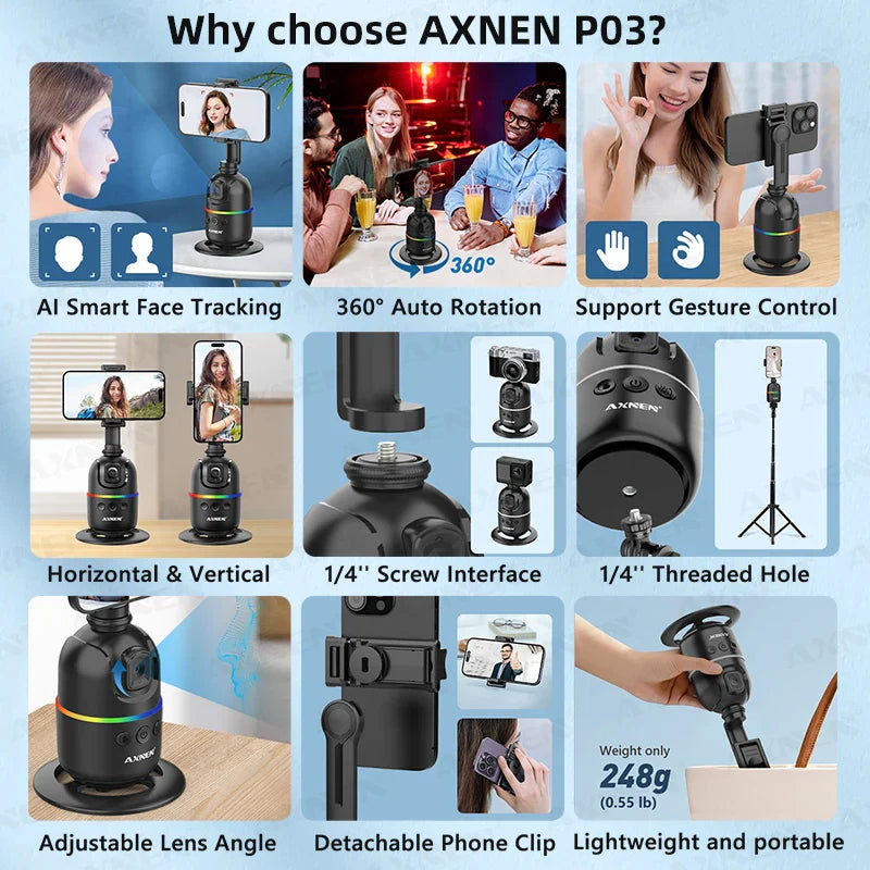 Smart AI Face Tracking Gimbal for Smartphone & Action Camera