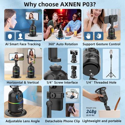 Smart AI Face Tracking Gimbal for Smartphone & Action Camera